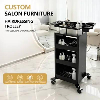 Stainless Steel Salon Barber Trolley Cart Rolling Hairdressing Storage Cart Dye Bowls 360° Swivel Wheels Barber Salon Spa Men