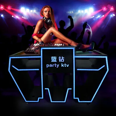 Acrylic & Aluminum DJ Facade Booth Stand with RGB LED Light Custom Color Movable Bar Table for Nightclubs and Parties
