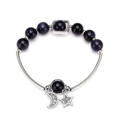 Retro Blue sandstone bracelet girls' simple lovers jewelry natural stone bracelet