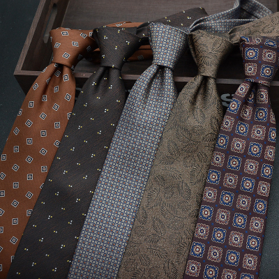 High Quality Men's Brown Retro Striped Coffee Necktie Handmade 8CM Formal Business Work Tie Wholesale