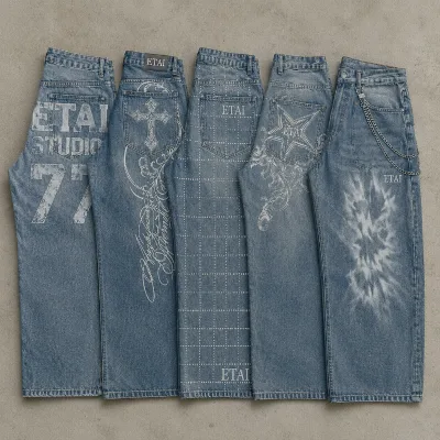 Custom Printed Stacked Jeans Pattern Choices Customized Artwork Design Heavyweight Denim Trousers Casual Street Outfit JEANS Men