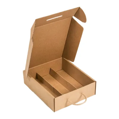 Custom Logo Embossed Paperboard 3-Pack Self Erecting Foldable Wine Beer Carrier Portable Corrugated Boxes 3 Bottle Storage
