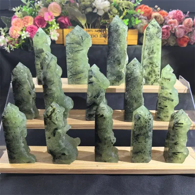 Kindfull Spiritual Points Crystal Gemstone Polished Raw Prehnite Tower 64mm 2kg Fashion Trend for Home Decoration