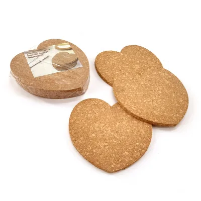 Eco Friendly Cork Heart Shape Hot Sale Cheap Customized Printed logo Natural Cork coaster