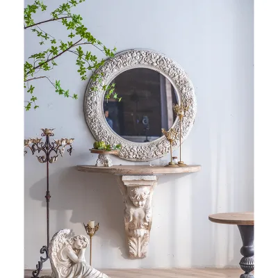 Roman Style Decor Round Carve Frame Mirror Creative Home Decoration White Wall Art Mirror