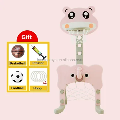 Kids Basketball Stand with Adjustable Indoor/Outdoor Basketball Hoop Set and Soccer Goal Net Plastic Material