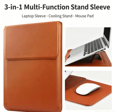Portable Foldable Laptop Sleeve Bag with Built in Magnetic Stand and Mouse Pad 3 in 1 Computer Case for 13.6 14 Inch Laptops Pad