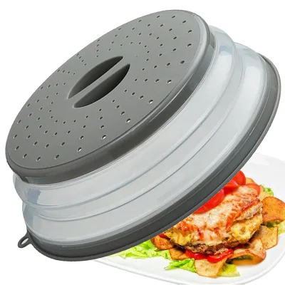 BPA Free Silicone Vented Collapsible Lid Microwave Splatter Cover for Food Colander Kitchen Microwave Plate Cover With Hook Hole