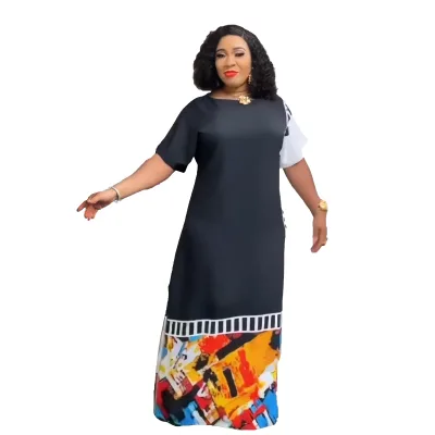 Sale Women Woman Print Dress Elasticity African Style of Dress Scrawl African Print Dress