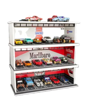 Miniature 1/64 Scale PVC Diecast Parking Lot Toys LED Garage Parking Lot Cabinet with 6 Parking Spaces