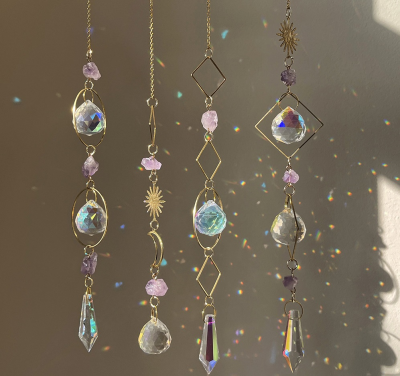 New Garden Decoration With Beautiful Pendants Dreamy Amethyst Sun Moon Stars  Crystal Sun Catcher Pendant