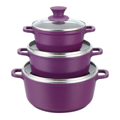 Modern Eco-Friendly Pink six-Piece Aluminum Non-Stick Soup Pot Set Dishwasher & Induction Safe with Glass Lid Gas Ready