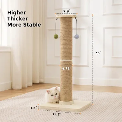 Cat Scratching Post Cat Tree Indoor Cats Durable Thicken Wooden Base Sisal Scratcher Top Dangling Balls Super Sturdy