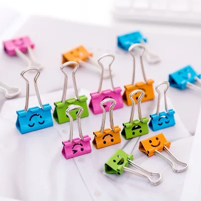 Good Selling Colorful Smile Face Hollow Binder Clips, 19mm 25mm Clips for Office Supplies Home School and Office