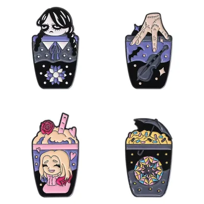 Wholesale Metal Halloween Enamel Lapel Pin for Girls Women Cute Metal Pin Badges Inspired by Milk Tea Bubble Tea Cup Souvenir