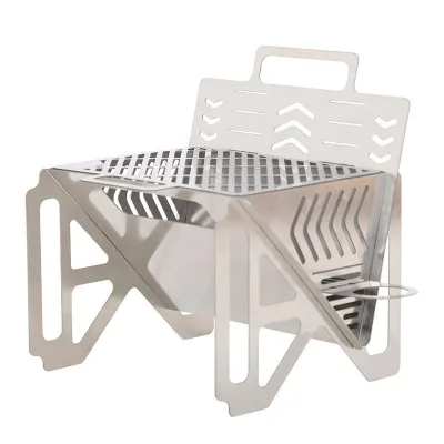 Stainless Steel Camping Grill Stove Ultralight Charcoal BBQ Rack Detachable Folding Barbecue Stand for Outdoor Use