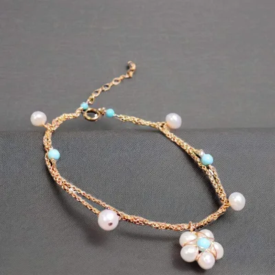 Wholesale Kit De Bracelets Kids Charm Bracelet Trendy Cute Akoya Keshi Pearl 925 Silver 18k Gold Plated Bracelet Flower Style