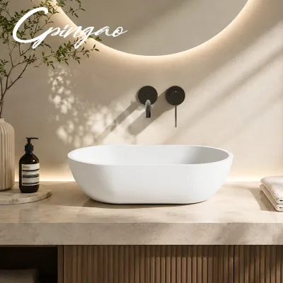Wholesale Modern Artificial Stone Solid Surface White Countertop Wash Basin Easy Clean Freestanding for Bathroom 2-Year Warranty