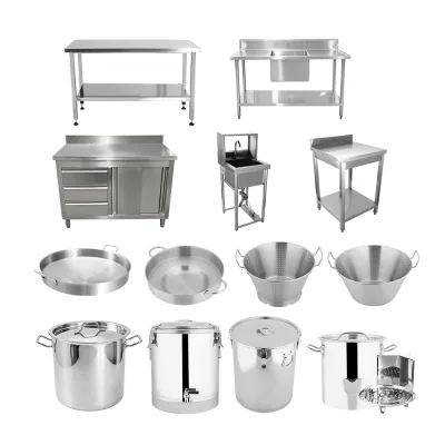 Stainless Steel Commercial Kitchen Equipment Package One Stop Complete Set Work Table Hand Wash Sink Tray Rack for Restaurant