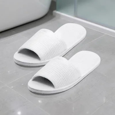 High Quality Custom Waffle Woven Slipper Open Toe Hotel Guest Room Slipper