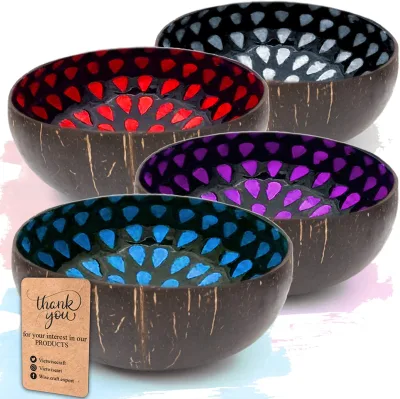 Premium Quality Handmade Vegan Natural Reusable Bowl Mother of Pearl Inlaid with Droplets Pattern Mother of Pearl Coconut Bowl
