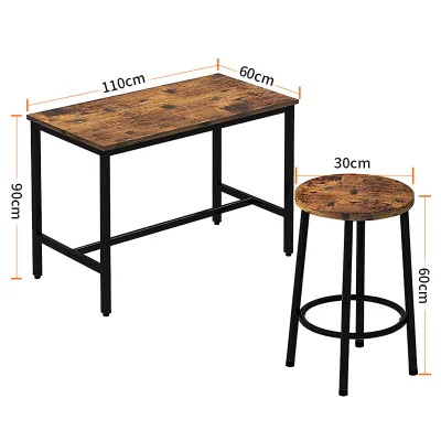 3 Piece Dining Table Set Industrial Bar Table with Stools Rustic Brown Round Pub Table Set