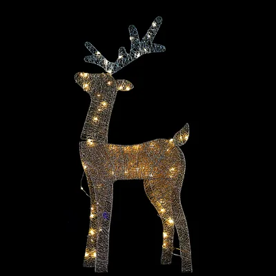 EVERMORE 3D Iron Frame Cloth Collapsible Linen Christmas Deer Motif Lights Holiday Decoration Light