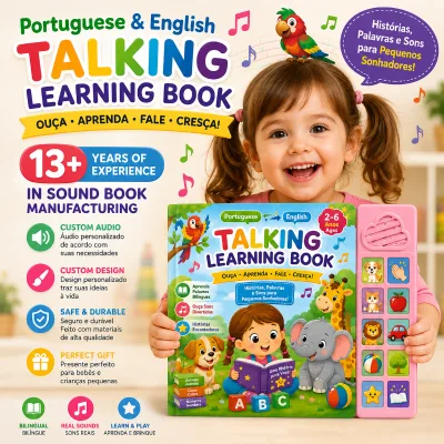 Custom Sound Talking Book Manufacturers Portuguese English Talking Learning Book Child Learning Books with Sound