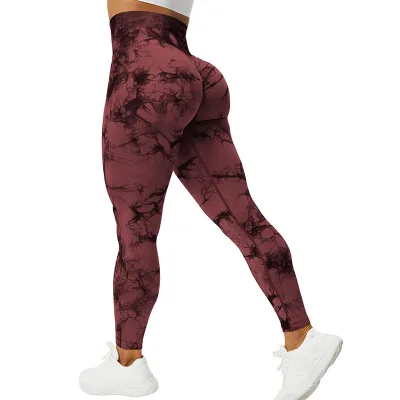 Thickened Peach Buttocks Tie-dye Fitness Pants High-waisted Sports Seamless Europe and the United States Yoga Pants Hip Pants
