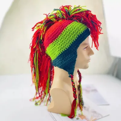 Y-Z Design Fashion Funny Cozy Adult Size Rainbow Handmade Halloween Red White Blue Skull Mohawk Hat