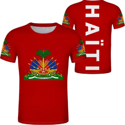 Promotion Polyester Tshirts for Men Unique Design Haiti Flag Fabric Clothing T-shirt Haitian Flag Clothing Custom Logo Tshirts