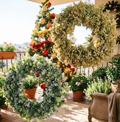 AYOYO Holiday Halloween Christmas Party Wall Front Door Eucalyptus Leaf Artificial Wreath Welcome Sign Spring Summer 45CM