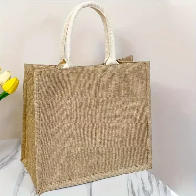 Wholesale Custom Printing Logo Natural Eco Friendly Jute Tote Bag Recycle Foldable Jute Shopping Bag