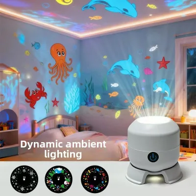 LED Rotating Projector Light, Christmas Children's Cartoon Night Light, Holiday Creative Ambient Light for Bedroom