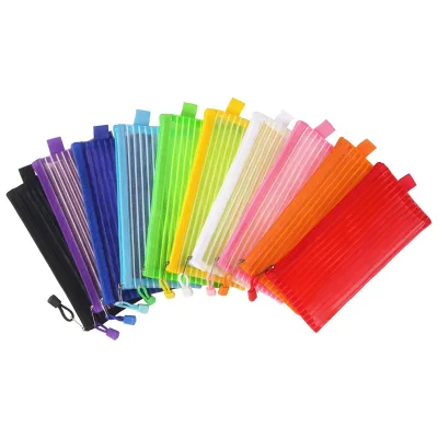 Durable and Reusable Mesh Zipper Pouch Portable Office Pencil Holder Multi-purpose Nylon Zippered Storage Bag for Makeup
