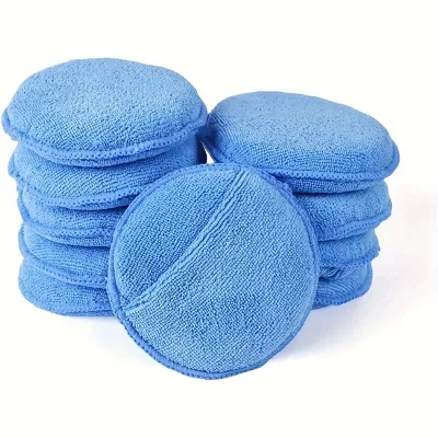 Pack of 10 Ultra-Soft 5 Diameter Blue Microfiber Car Wax Applicator Pads with Finger Notch for Cleaning Cloths