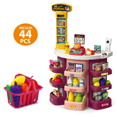 44PCS Playing Table Supermarket Toy Home Play House Toys for Kids with Fruit and Vegetable Basket