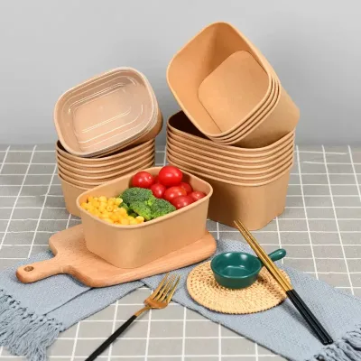Customizable Multi-size Printed square Paper Bowls with Lids Containers