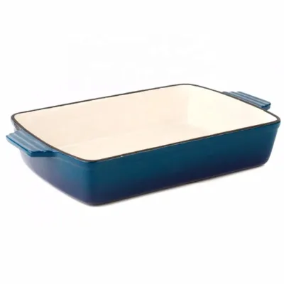 Wholesale Durable Eco-Friendly Rectangular Double Ear 33cm Enamel Cast Iron Baking Dish Cheese Gratin Tray Oven Bakeware Gas