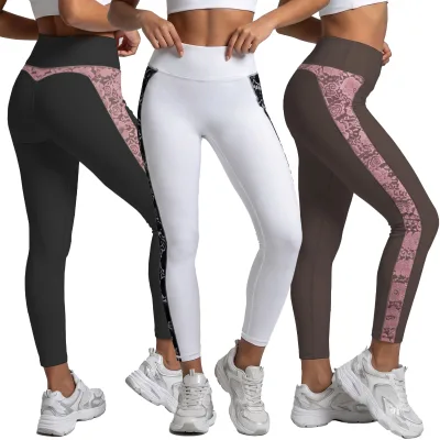Ladies Fitness Lace Patchwork Sweatpants V-Shaped Butt Lift Lace Waistband High Waist Gym Fitness Pants Pilates Yoga Leggings