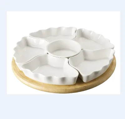 Chips Dip Condiment Veggies Candy Snacks Serving Dishes Lazy Susan Appetizer Serving Tray Divided Platters Wood Holder