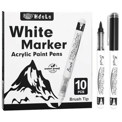 Black and White Soft Brush Tip Permanent Acrylic Paint Pens for Drawing
