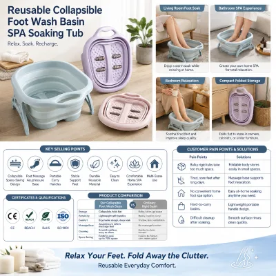 Wholesale Collapsible Foot Spa Basin Reusable Folding Foot Soaking Tub for Home Relaxation and Massage
