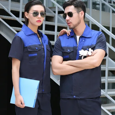 Wholesale Workwear Sets Summer Short-sleeve Workshop Uniforms Customizable logo Embroidery Moisture-wicking Polyester Fabric for