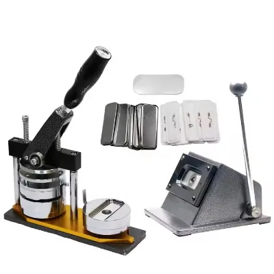 KM Manual Rectangle Button Making Machine Kit 68*24mm Name Tag Machine Cutter 100 Sets Blank Plastic Metal Materials New Used