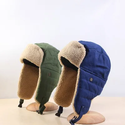 Winter Retro Classic Hat Unisex Fashion Warm Soft Casual Plus Velvet Earflap Hat Lei Feng Cap