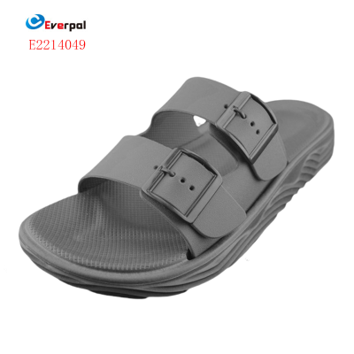 Double Buckles Adjustable Black Slide Slippers for Man