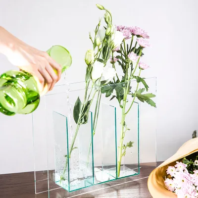 Acrylic Rectangle Vase Wholesale Custom Flower Holder Luxury Clear Acrylic Crystal Flower Vases for Home Decor