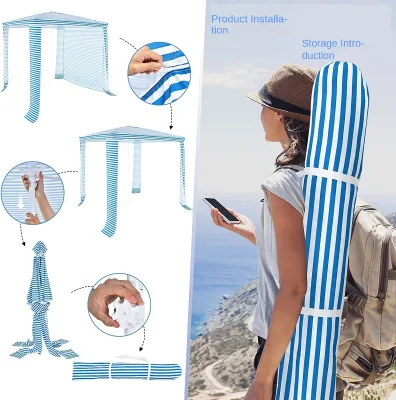 Multifunctional Portable Beach Tent and Outdoor Camping Umbrella Quad Pillar Sunshade Windshield for Lawn and Beach Use