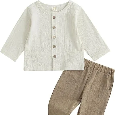 Casual Spring Autumn Basic Style Solid Color Elastic Waist Trousers Long Sleeves Baby Set Clothing